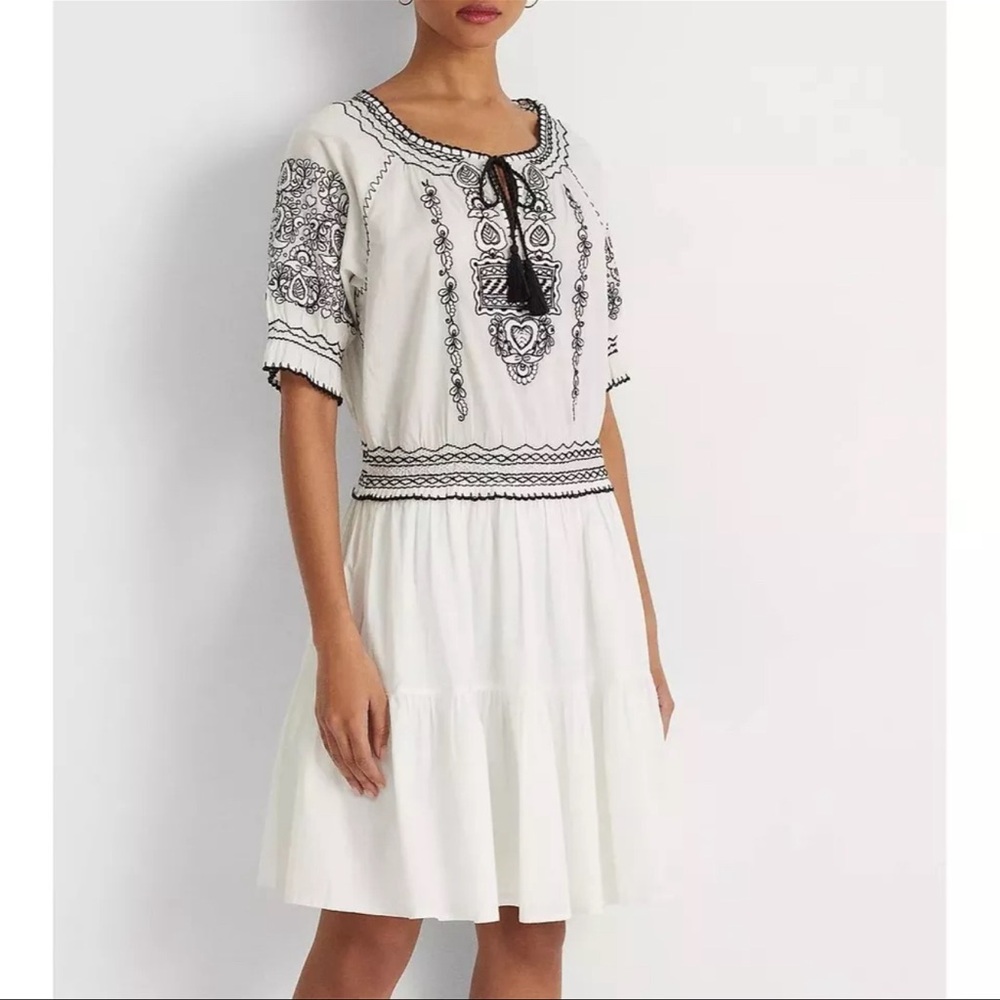 Lauren Ralph Lauren Women's Embroidered Cotton Voile Dress Size4
